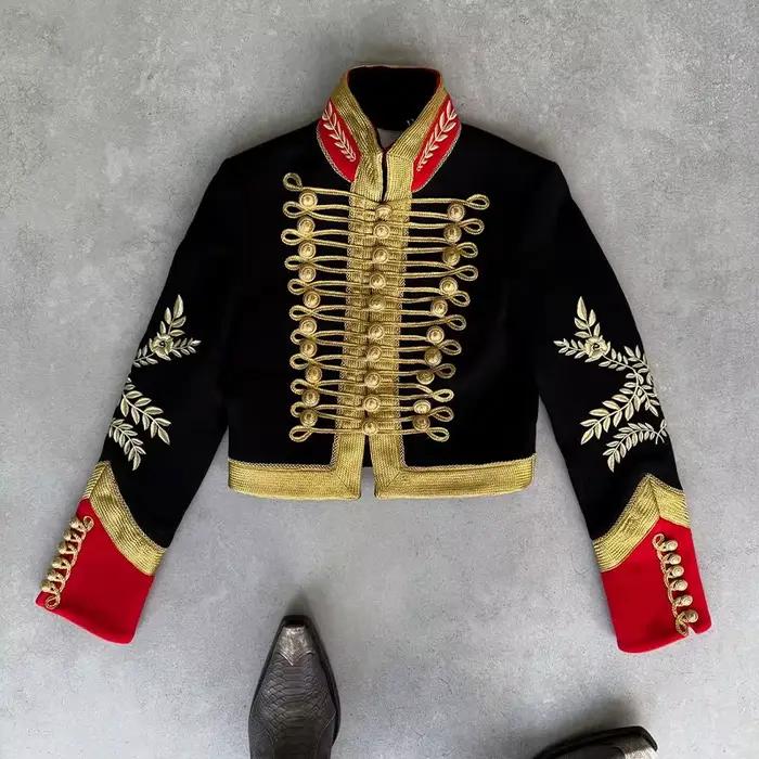 Veste Napoléon pour femme, style militaire, avec poignets à tresses dorées, coupe courte, vêtement d