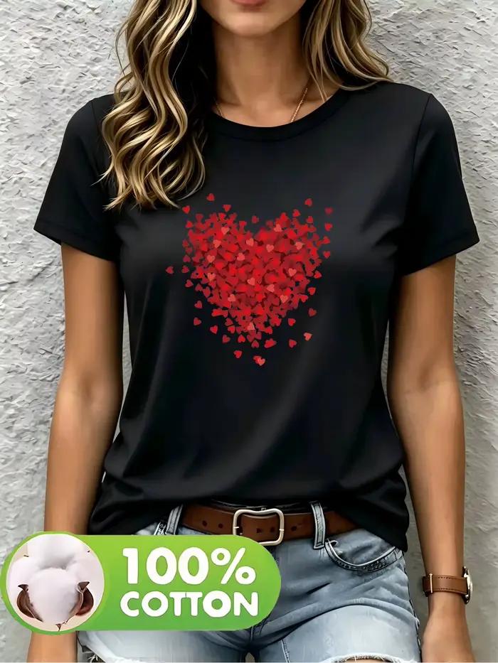 T-shirt à col rond imprimé de couleur unie pour femme, 100 % coton, 1 paquet, tissu en coton, confor