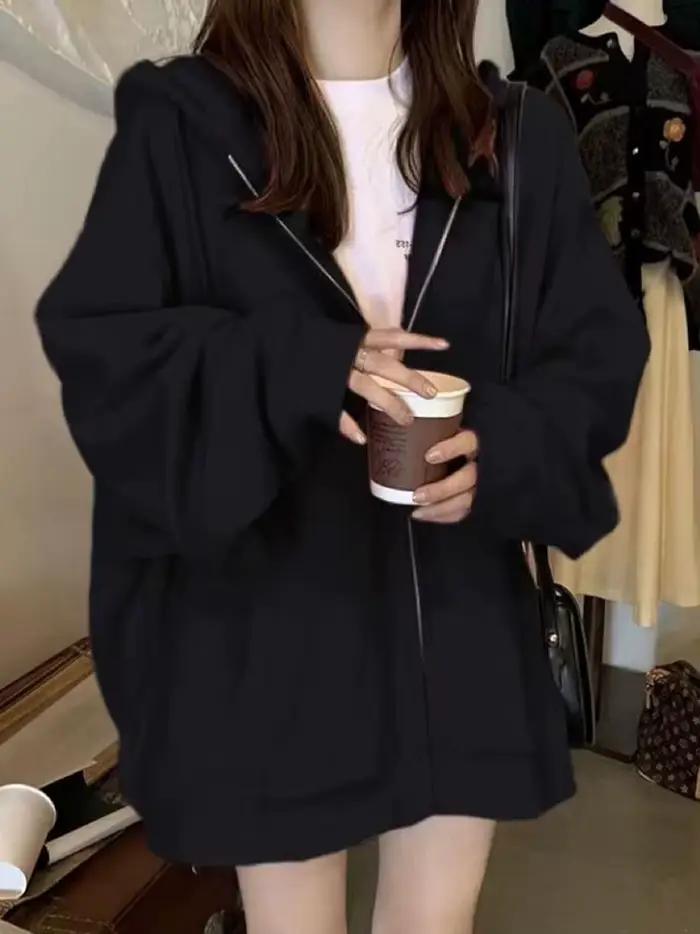 Sweat à capuche zippé à manches longues pour femmes, sweats à capuche décontractés, Streetwear Y2K, 
