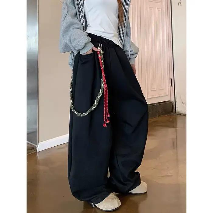 YIBASHU américain rétro gris pantalons de sport femmes automne hiver haute rue ample Jazz danse pant