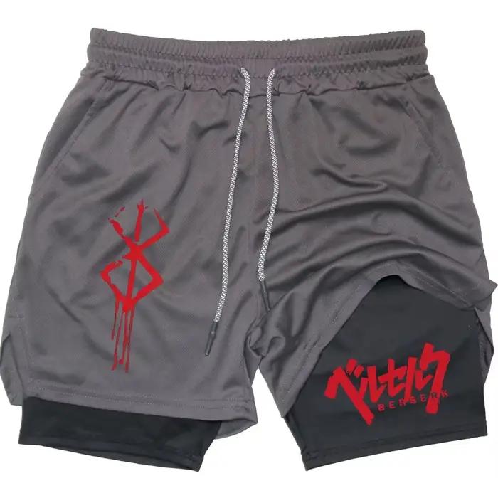 Anime Berserk Performance Shorts hommes 2 en 1 course Shorts de Compression entraînement Yoga vêteme