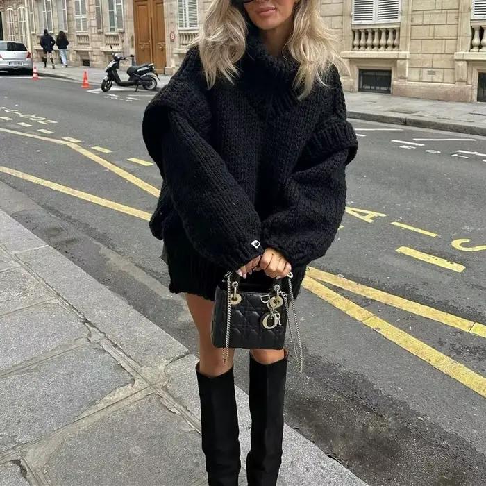 2025 nouveau pull européen et américain pull tricoté pull femme moelleux à manches longues pull à co