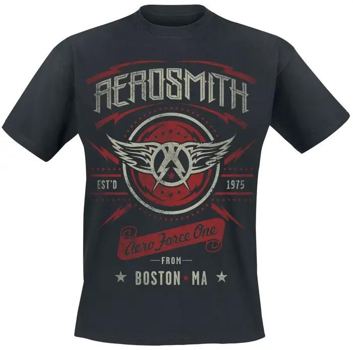 Aerosmith Aero Force One Badge T-shirt unisexe en coton imprimé vintage Rock Casual Tee