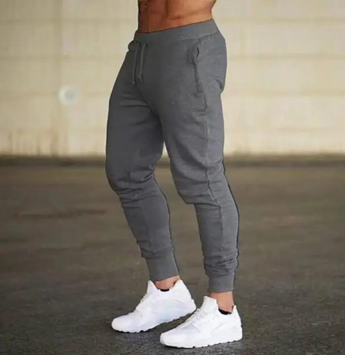 Pantalon de jogging pour hommes, couleur unie, coupe ajustée, pour la gym, le fitness et le sport, s