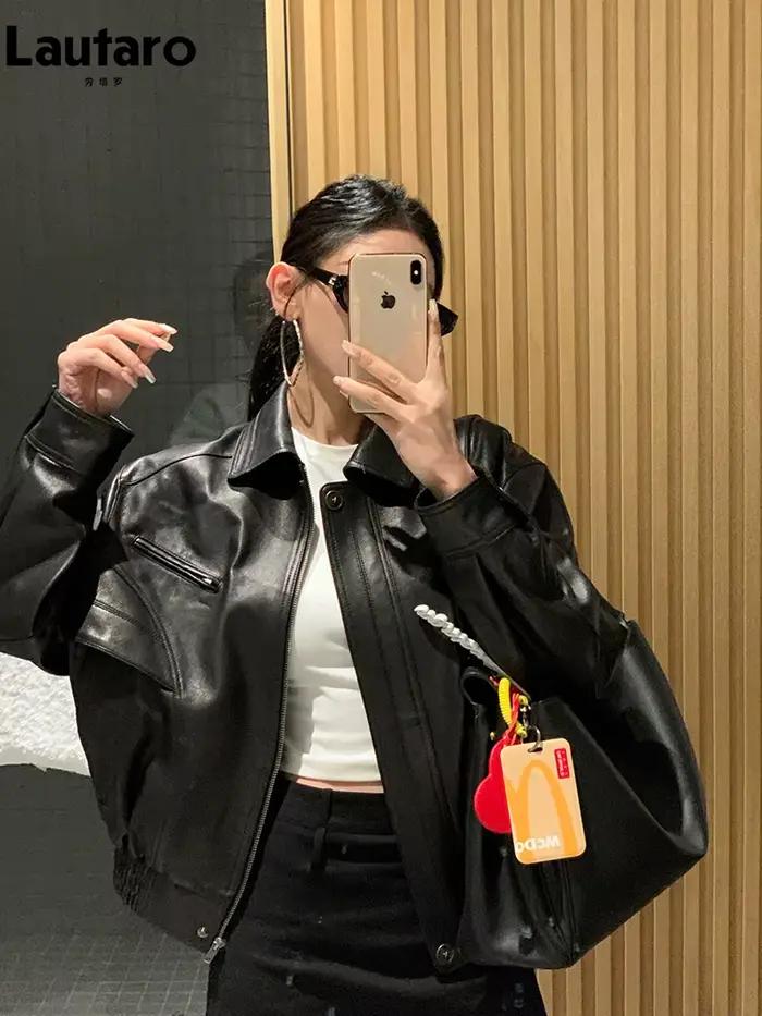 Lautaro-Blouson rétro en cuir PU marron pour femme, imperméable, avec fermeture éclair, style Mailla