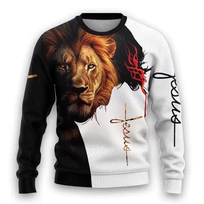 Sweat-shirt graphique Lion chrétien dieu jésus laid pull de noël pour femmes vêtements décontracté c