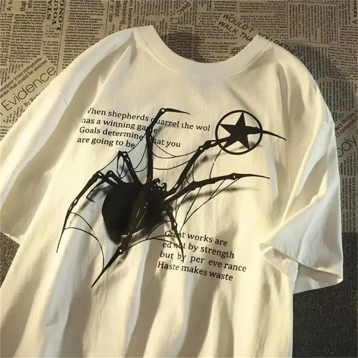 Y2K coréen Streetwear araignée graphique Acubi Harajuku Egirl Grunge esthétique col rond à la mode à