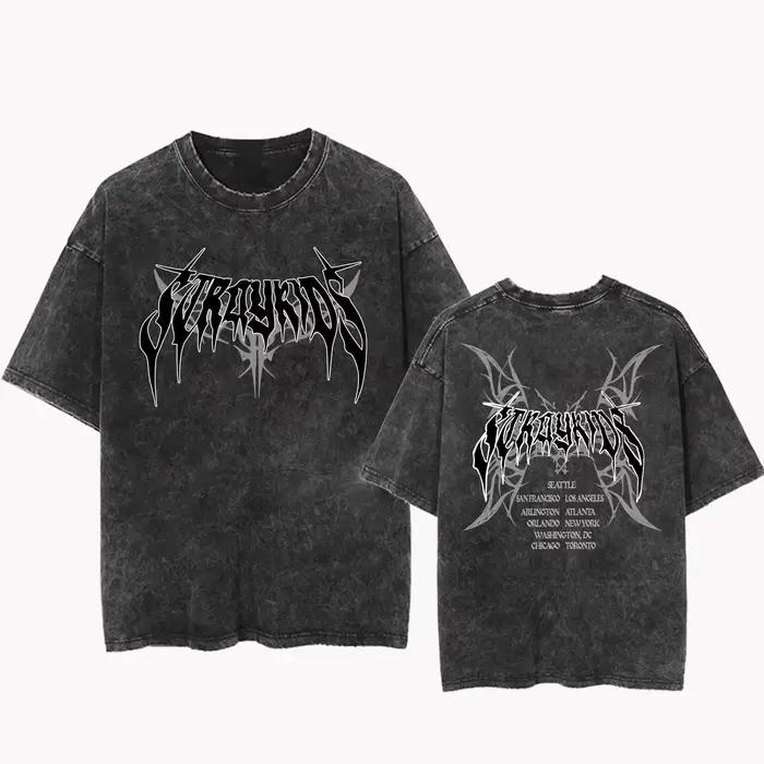 T-shirt unisexe Stray Kids Dominate World Tour, style vintage, col rond, manches courtes, en coton, 