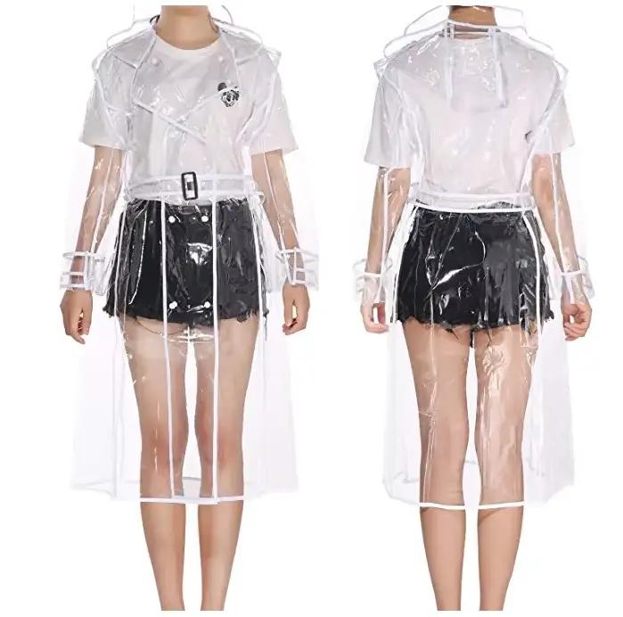 Manteaux imperméables longs en plastique Transparent pour femmes et hommes, vestes à capuche impermé