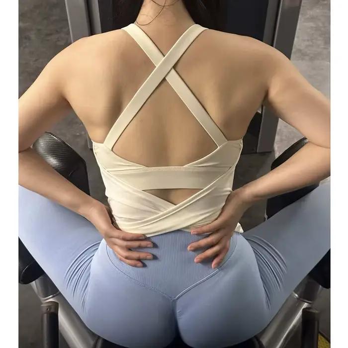 Soutien-gorge de sport antichoc pour femmes, avec coussinets de poitrine, haut de Yoga et de Fitness