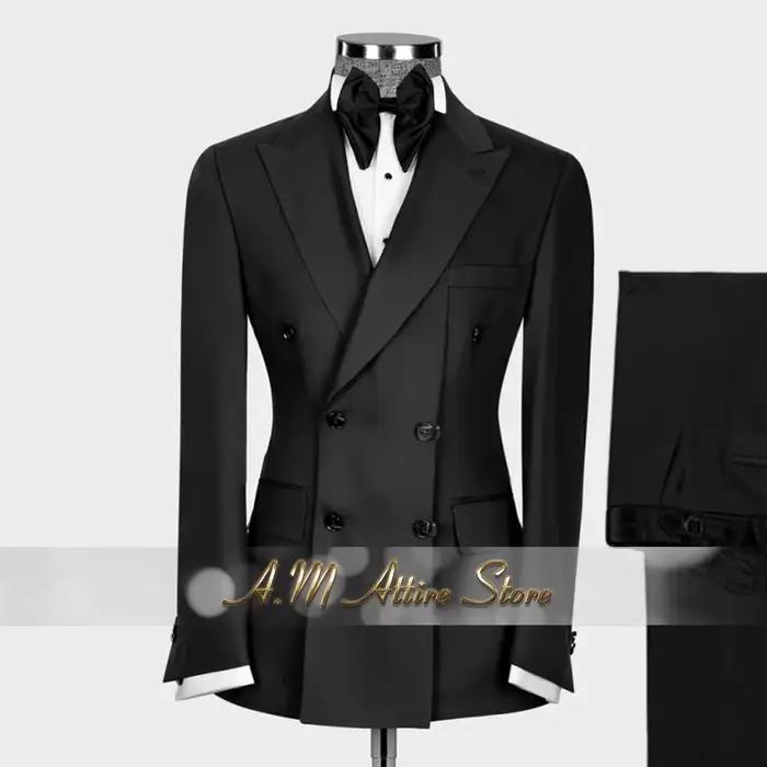 Costume élégant pour hommes, Haute Couture, noir, 2 pièces, revers à pointe, Double boutonnage, ense