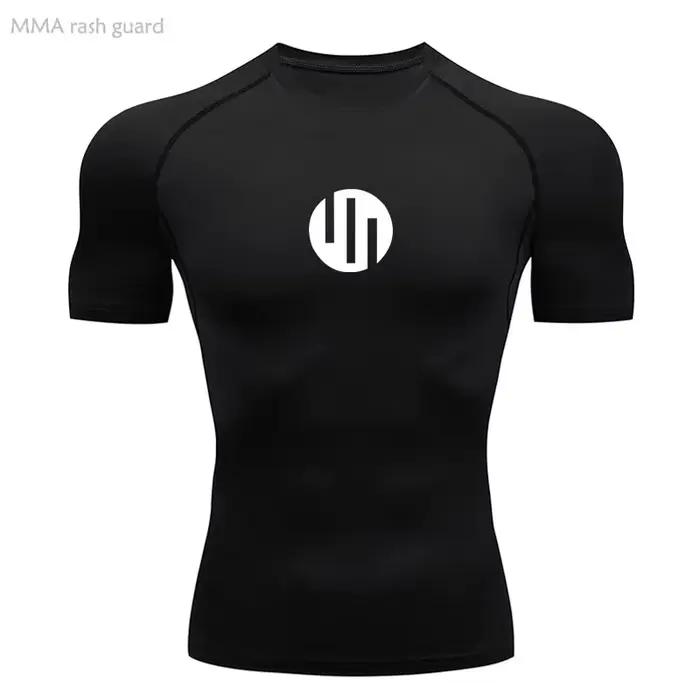 T-shirt de sport pour homme, respirant, blanc et noir, protection solaire, vêtements de sport, compr