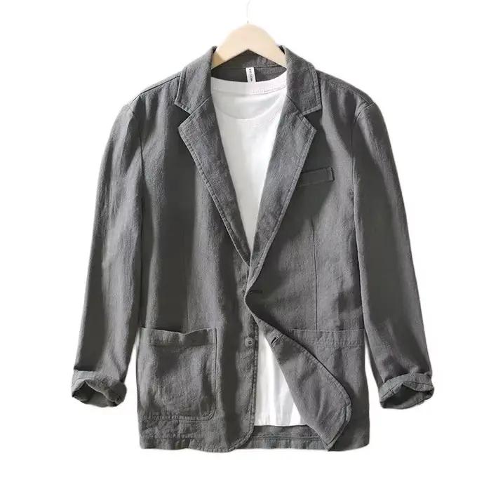 Blazer respirant pour hommes, 70% lin, 30% coton, veste de costume pour hommes, manteau noir pour l'