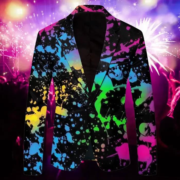 Veste de costume pour hommes, mode colorée, imprimé de carnaval, poche, manches longues, manteau, gr