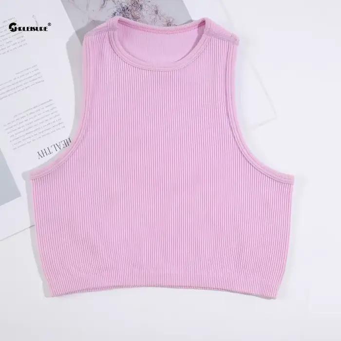 CHRLEISURE – soutien-gorge de Sport pour femmes, gilet de Yoga en tricot côtelé, col rond, haut cour