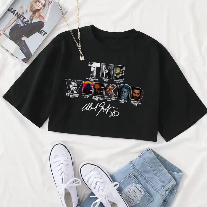 The Weeknd after Hours Til Dawn Tour 2026 Chemise pour femme, col rond, manches courtes, crop top, t
