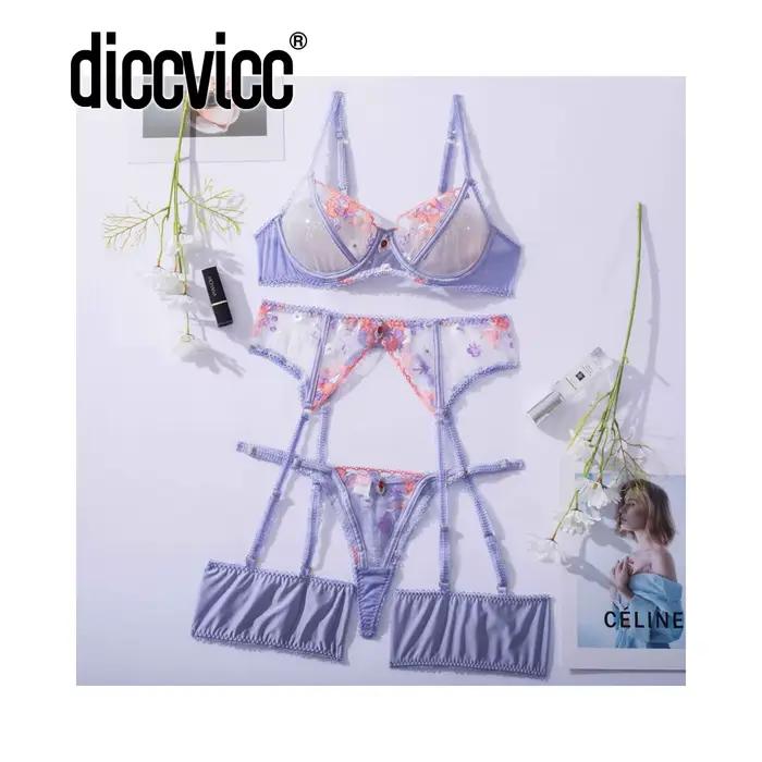 Diccvicc luxe sous-vêtements en dentelle femmes broderie florale voir à travers maille transparente 