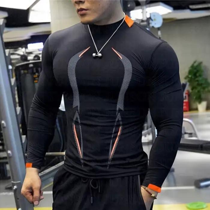 Surdimensionné hommes à manches longues t-shirt Compression t-shirts de gymnastique homme séchage ra