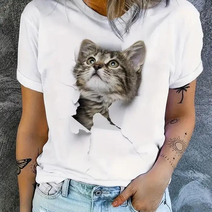 Vêtements pour femmes motif dessin animé chat femmes Harajuku manches courtes décontracté vêtements 