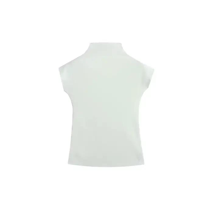 T-shirt sans manches à col haut pour femme en fibres mélangées, style décontracté polyvalent, couleu