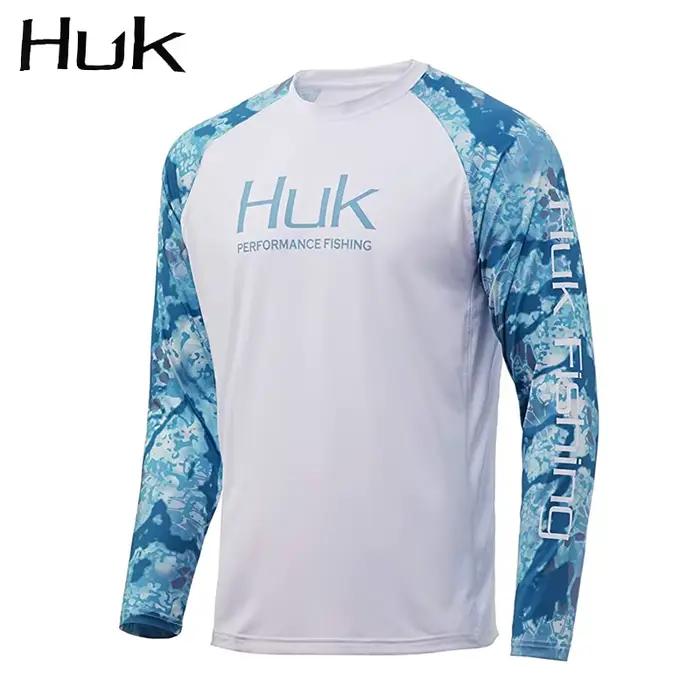 Chemises de pêche à manches longues pour hommes, sweat-shirt à col rond, protection UV extérieure, v