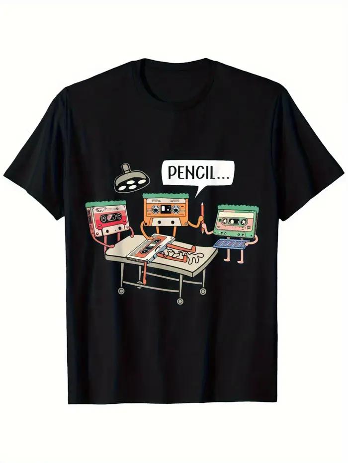 T-shirt en coton noir pour homme, imprimé graphique vintage années 80, col rond, manches courtes, un