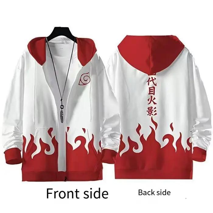 Nouveau sweat à capuche zippé Kawaii Naruto 4ème Hokage Minato Namikaze, imprimé flamme anime, stree
