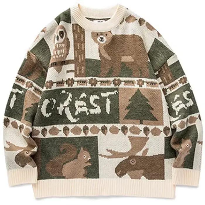 Y2k hiver Vintage pull hommes japonais mignon ours femmes tricoté pull Hip Hop Harajuku Streetwear h