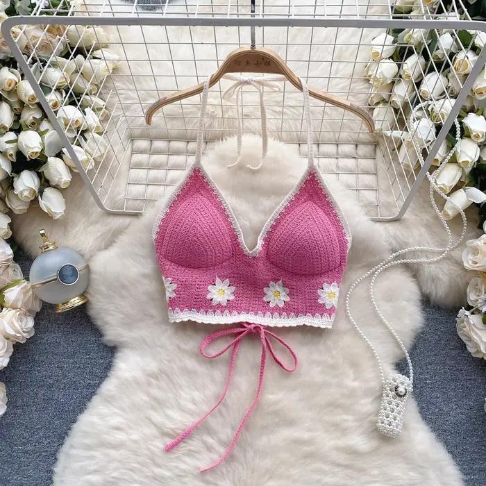 Camisole en patchwork de style vacances pour femmes, bretelles dos nu, vêtements d'extérieur à col l