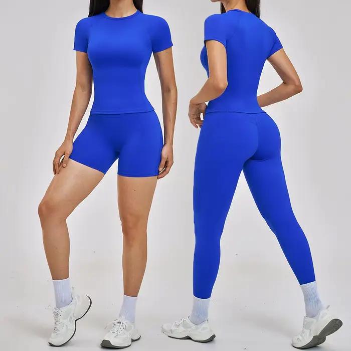 Ensemble de survêtement 2 pièces pour femme : haut de yoga, t-shirt de sport, vêtements de fitness, 