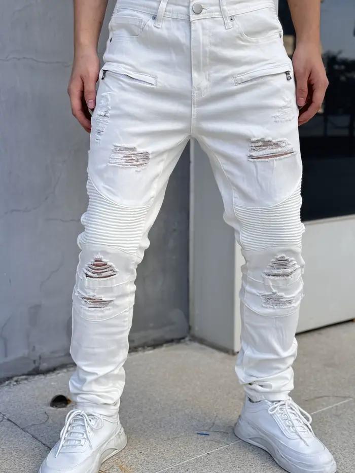 Jean à la mode pour hommes, Cool et élégant, Style Hip Hop, pantalons décontractés, tissu mélangé en