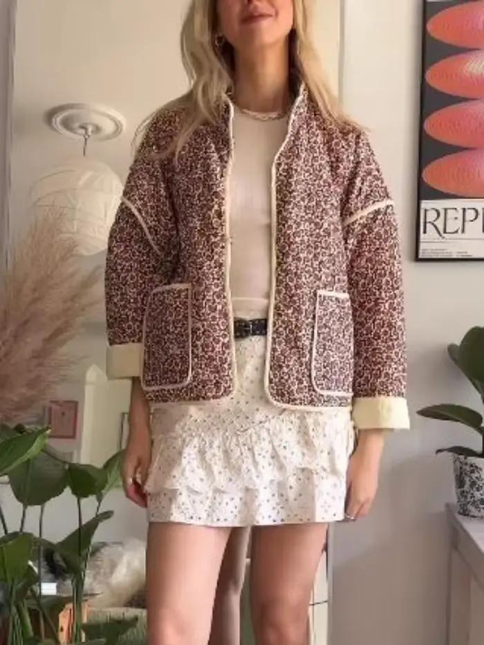 TARUXY-Veste à Imprimé Floral pour Femme, Manteau Slim avec Poches, Vêtements de Rue, Cardigan Décon