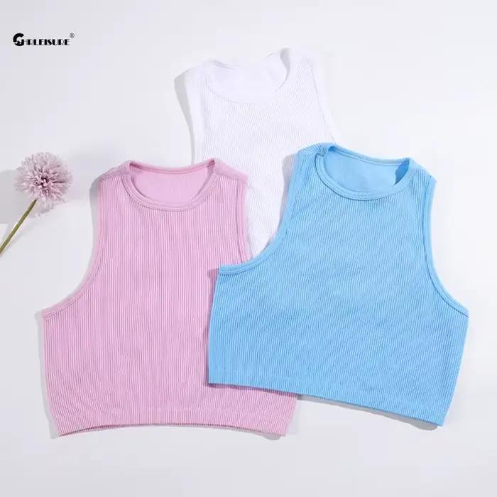 CHRLEISURE – soutien-gorge de Sport pour femmes, gilet de Yoga en tricot côtelé, col rond, haut cour