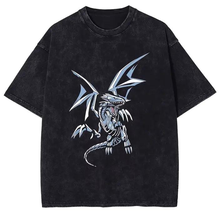 T-shirt vintage délavé pour homme, imprimé Yugioh Dark Magician Girl, streetwear Harajuku, col rond 