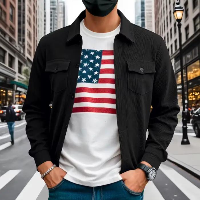 Veste américaine en velours côtelé épais pour hommes, simple et polyvalente, multi-poches, col monta