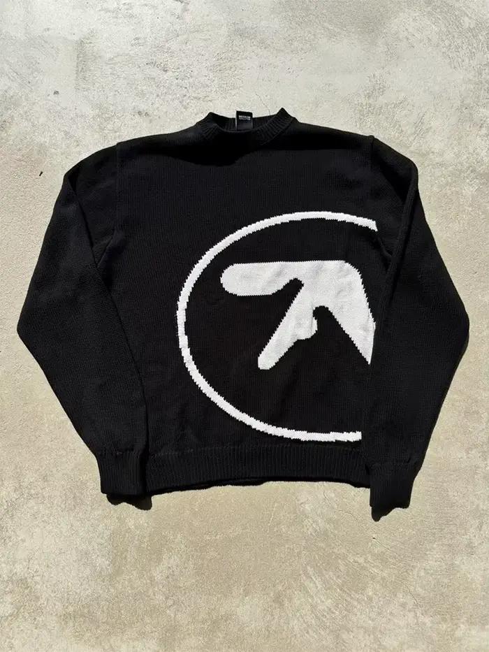 Pull Y2K Aphex Twin Knit avec logo pour homme, pulls respirants, pull gothique, streetwear graphique