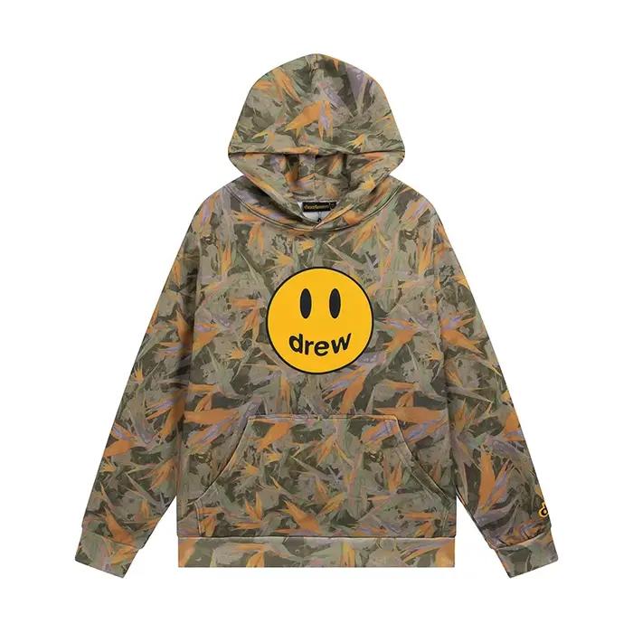 Sweat à capuche imprimé avec logo camouflage Drew House pour homme, coupe ample, en coton épais, str