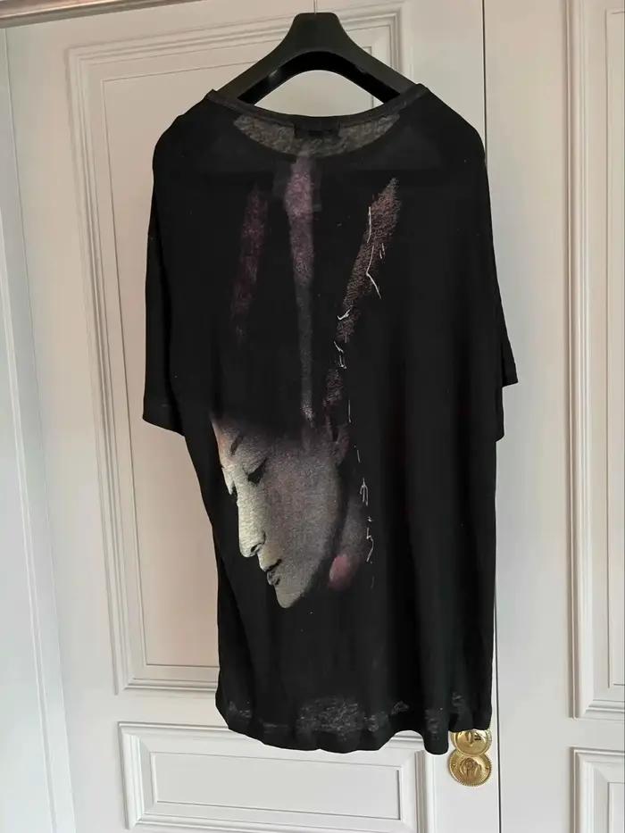 TOP-YAMAMOTO Design original : T-shirt imprimé à manches courtes avec dos en lin pur coton naturel, 
