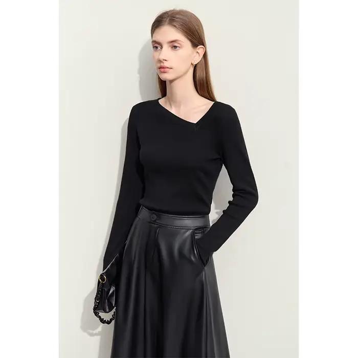 Amii minimalisme chandails pour femmes 2024 automne nouveau Simple banlieue asymétrique diagonale co