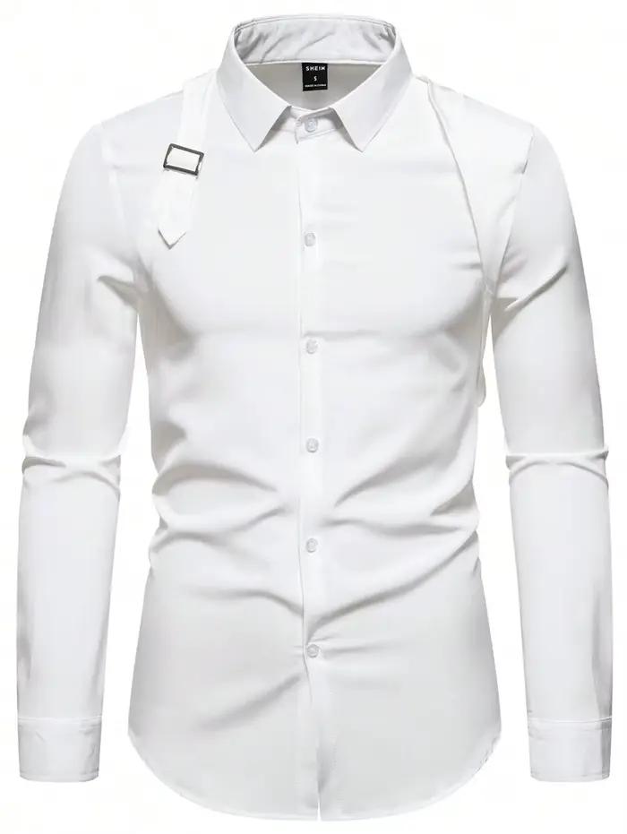 Chemise à manches longues boutonnée pour homme, couleur blanche unie, style décontracté et professio