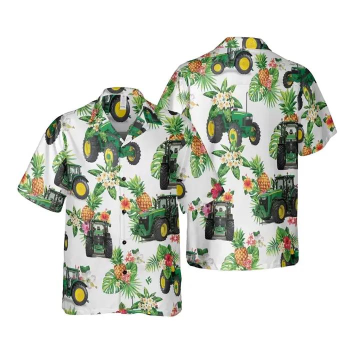 Chemise graphique de tracteur de voiture pour hommes, vêtements décontractés, chemise de plage de fe