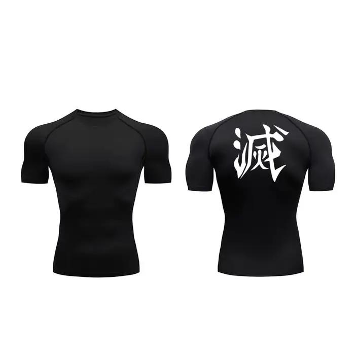 Demon Slayer Print Compression Shirts for Men, Gym Workout, Fitness Undershirts, Short Sleeve, Quick