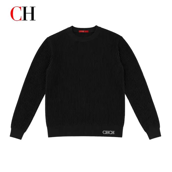 Pull à col rond pour homme CH, manches longues, broderie de lettres blanches sur le bas, coupe class