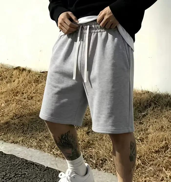 Shorts gris basiques simples pour hommes, couleur unie, coupe ample, cordon de serrage, taille élast