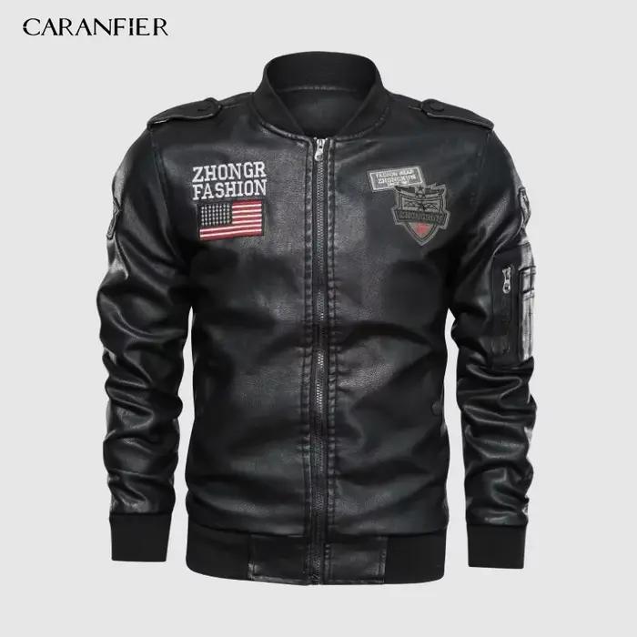 CARANFIER hommes vestes en cuir Pu hommes décontracté mince broderie veste de Baseball militaire de 