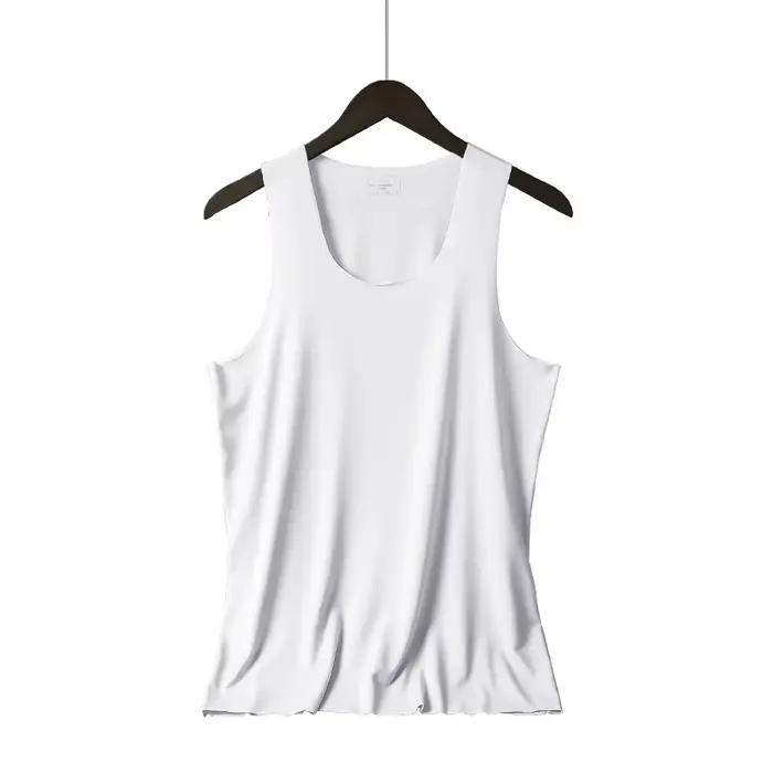 Gilet pour hommes, soie glacée, sans couture, Fitness, été, coupe ajustée, sous-vêtements respirants