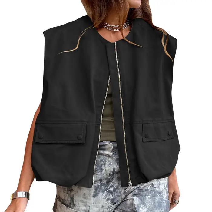 Veste à Fermeture Éclair pour Femme, Vêtement à la Mode, Couleur Unie, Idéal pour l'Été