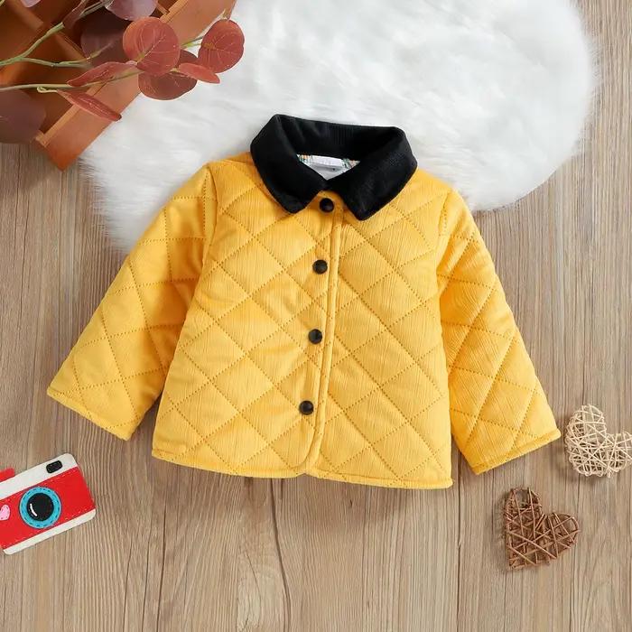 Veste unisexe en coton à carreaux jaunes, vêtements d'extérieur décontractés pour bébés garçons et f