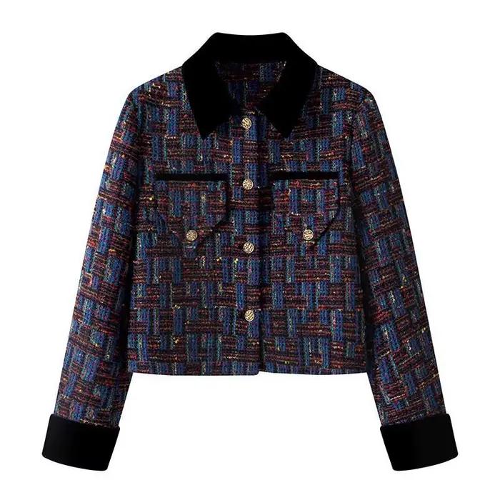 Veste Courte Rétro Française Style Parfumé Contrastant pour Femme Automne 2026 – Haut en Laine Flora