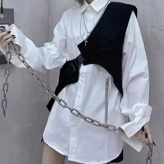 Gilets cargo noirs à une épaule pour femmes et filles, gilets courts unisexes, Streetwear Hip Hop, m